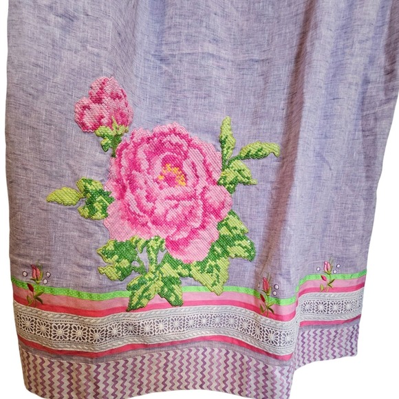 Floral Embroidered Linen Skirt Lavender Pink Cottagecore Bohemian Maxi - Picture 3 of 5